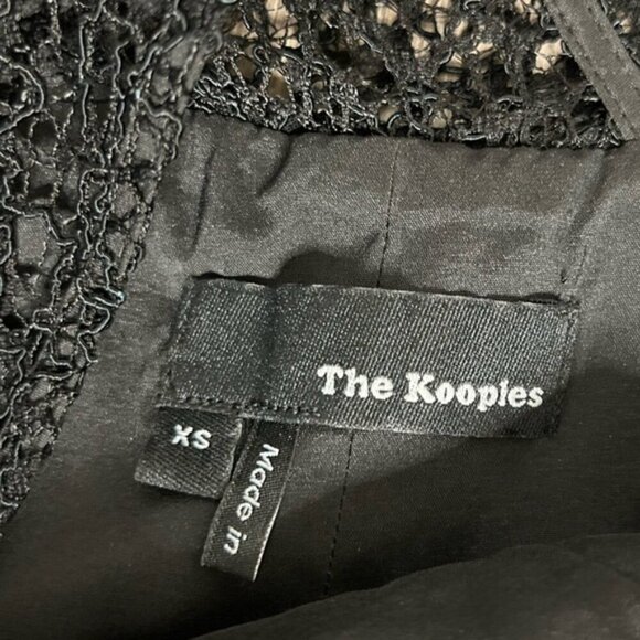 The Kooples Robe Lace & Leather Mini Dress Crepe Cap sleeve Black Size XS - Picture 12 of 16